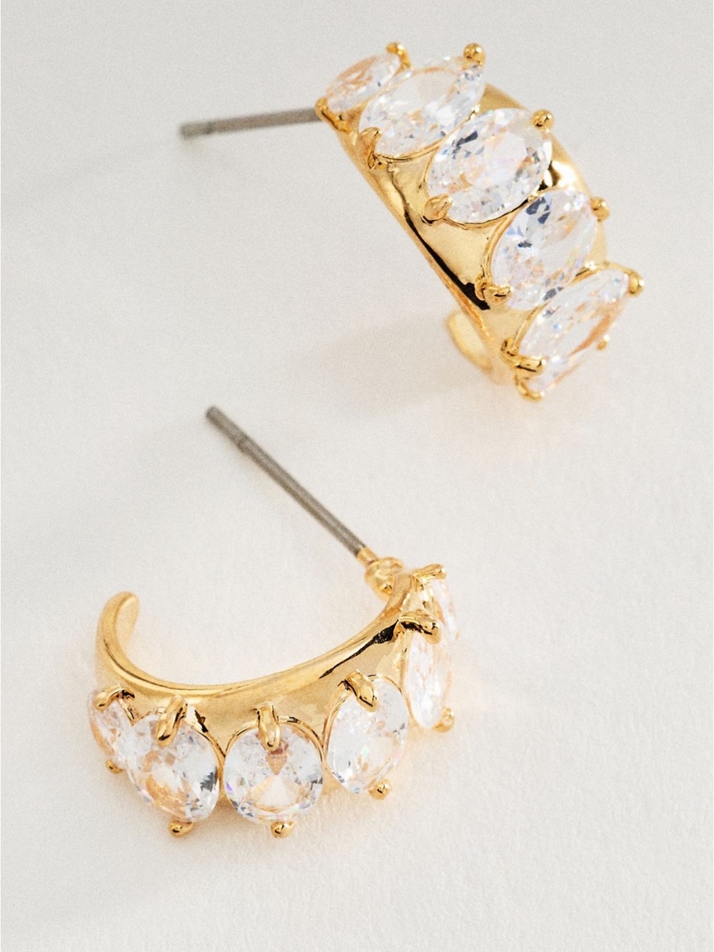 Anthropologie Crystal Baguette 14K Gold Earrings